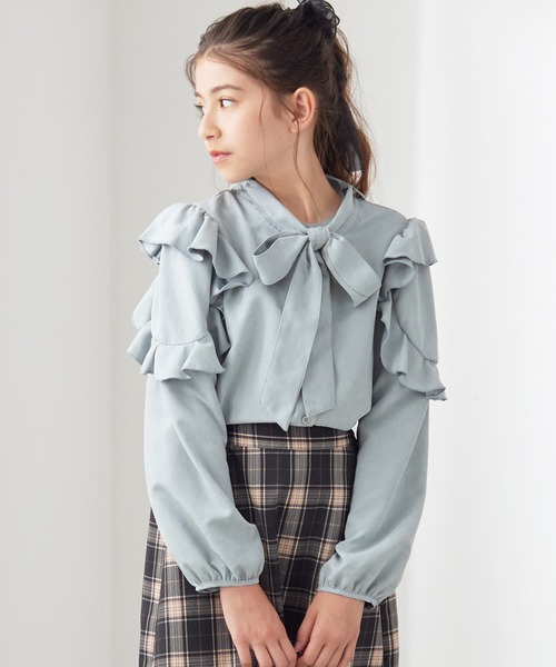 Amourire girl（アムリールガール）の「フリルデザイン ボウタイブラウス(130cm～150cm)（シャツ/ブラウス・キッズ・オフホワイト/サックスブルー・150cm/130cm/140cm）」の5枚目の写真