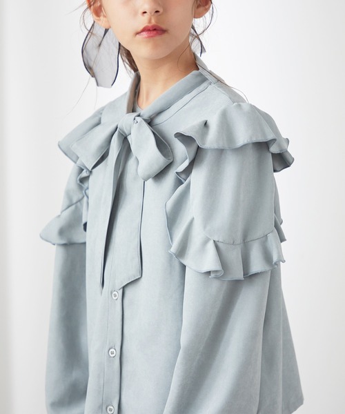 Amourire girl（アムリールガール）の「フリルデザイン ボウタイブラウス(130cm～150cm)（シャツ/ブラウス・キッズ・オフホワイト/サックスブルー・150cm/130cm/140cm）」の14枚目の写真