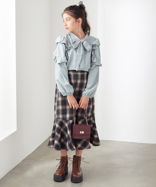 Amourire girl（アムリールガール）の「フリルデザイン ボウタイブラウス(130cm～150cm)（シャツ/ブラウス・キッズ・オフホワイト/サックスブルー・150cm/130cm/140cm）」の18枚目の写真