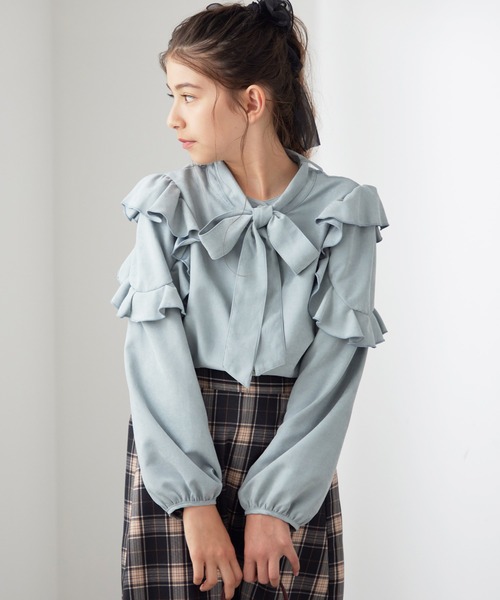 Amourire girl（アムリールガール）の「フリルデザイン ボウタイブラウス(130cm～150cm)（シャツ/ブラウス・キッズ・オフホワイト/サックスブルー・150cm/130cm/140cm）」の19枚目の写真