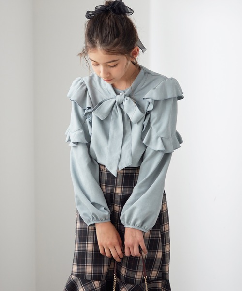Amourire girl（アムリールガール）の「フリルデザイン ボウタイブラウス(130cm～150cm)（シャツ/ブラウス・キッズ・オフホワイト/サックスブルー・150cm/130cm/140cm）」の20枚目の写真