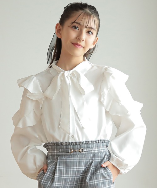 フリルデザイン ボウタイブラウス(130cm～150cm)（シャツ