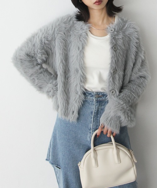 Chillfar（チルファー）の「シャギーニットカーデ（カーディガン/ボレロ・レディース・チャコール/アイボリー/イエロー/グレー/ピンク/ネイビー/ブラック・FREE）」の4枚目の写真