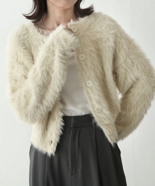 Chillfar（チルファー）の「シャギーニットカーデ（カーディガン/ボレロ・レディース・チャコール/アイボリー/イエロー/グレー/ピンク/ネイビー/ブラック・FREE）」の10枚目の写真