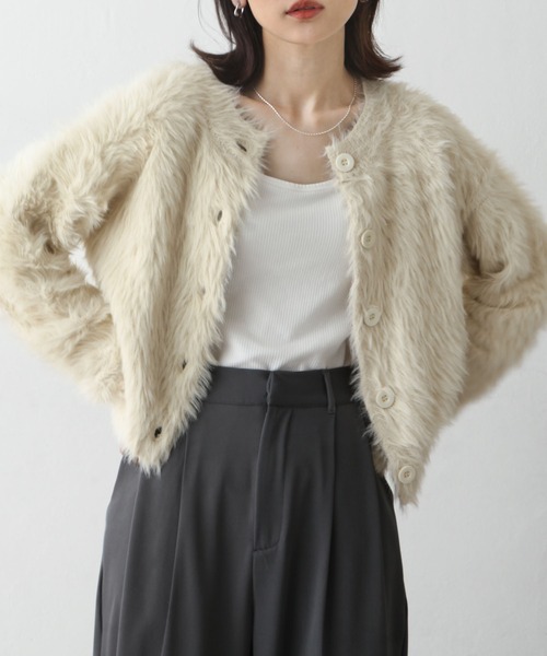 Chillfar（チルファー）の「シャギーニットカーデ（カーディガン/ボレロ・レディース・チャコール/アイボリー/イエロー/グレー/ピンク/ネイビー/ブラック・FREE）」の11枚目の写真