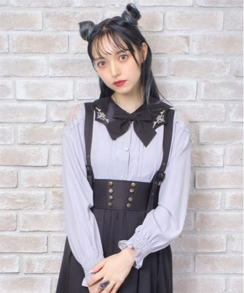 axes femme POETIQUE(アクシーズファムポエティック)の「リボン付きコウモリカラーブラウス(シャツ/ブラウス・レディース・グレー/ブラック/キナリ・MEDIUM)」の3枚目の写真