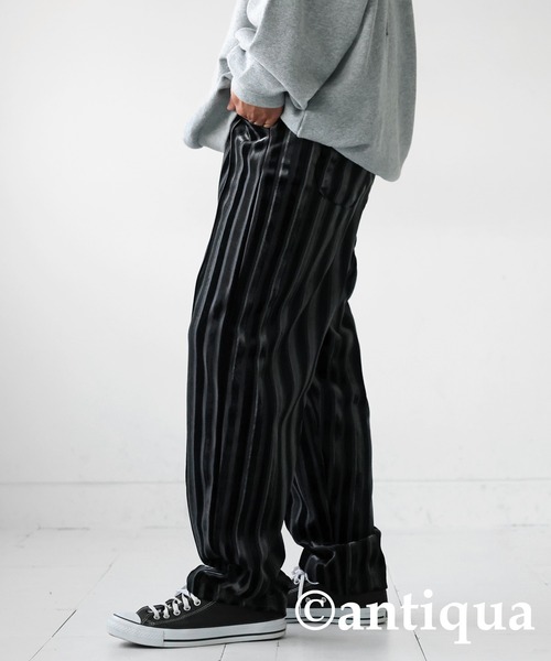 ベロアストライプワイドパンツ antiqua パンツ ストライプベロアパンツ レディース メンズ