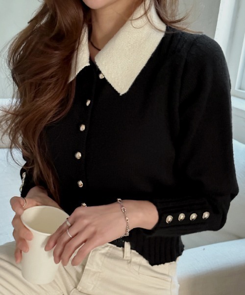 NANING9（ナンニング）の「NANING9 カラー配色ニットカーディガン（カーディガン/ボレロ・レディース・ブラック/グレー・FREE）」の2枚目の写真