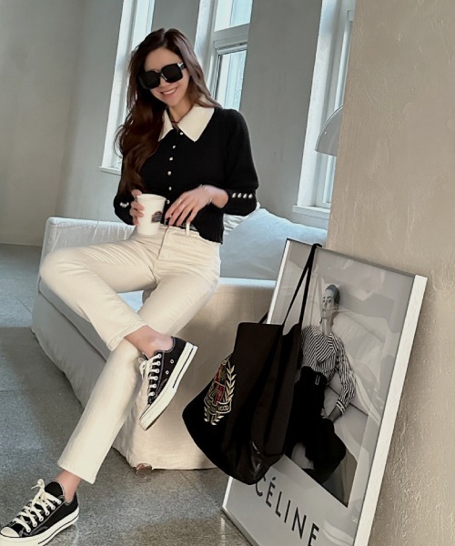 NANING9（ナンニング）の「NANING9 カラー配色ニットカーディガン（カーディガン/ボレロ・レディース・ブラック/グレー・FREE）」の7枚目の写真