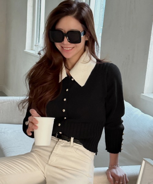 NANING9（ナンニング）の「NANING9 カラー配色ニットカーディガン（カーディガン/ボレロ・レディース・ブラック/グレー・FREE）」の13枚目の写真