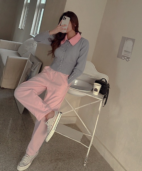 NANING9（ナンニング）の「NANING9 カラー配色ニットカーディガン（カーディガン/ボレロ・レディース・ブラック/グレー・FREE）」の14枚目の写真