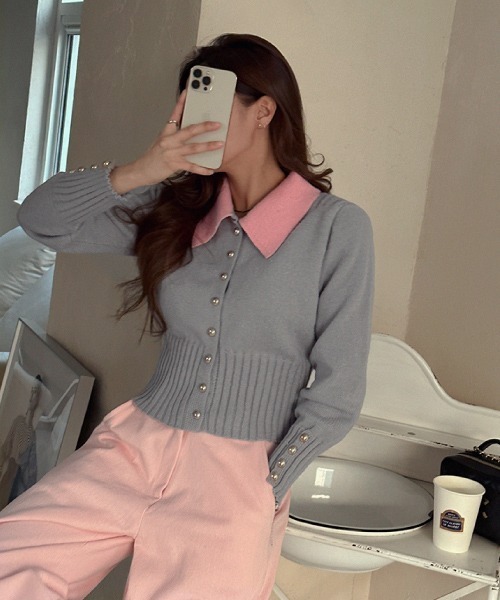 NANING9（ナンニング）の「NANING9 カラー配色ニットカーディガン（カーディガン/ボレロ・レディース・ブラック/グレー・FREE）」の17枚目の写真