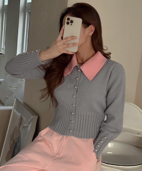 NANING9（ナンニング）の「NANING9 カラー配色ニットカーディガン（カーディガン/ボレロ・レディース・ブラック/グレー・FREE）」の18枚目の写真