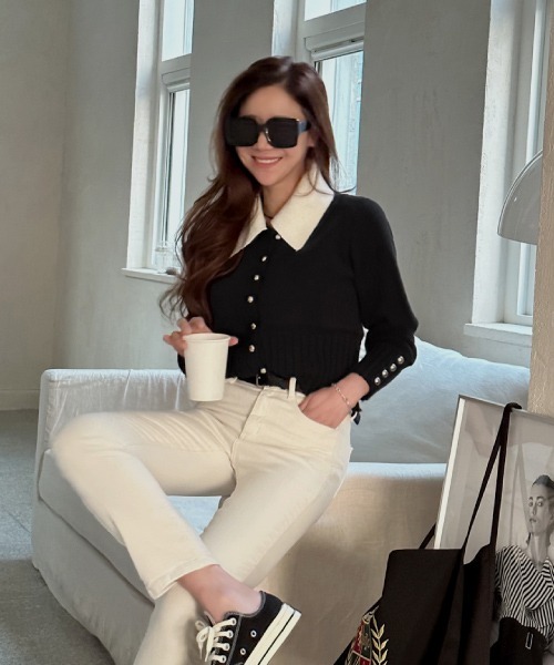 NANING9（ナンニング）の「NANING9 カラー配色ニットカーディガン（カーディガン/ボレロ・レディース・ブラック/グレー・FREE）」の10枚目の写真