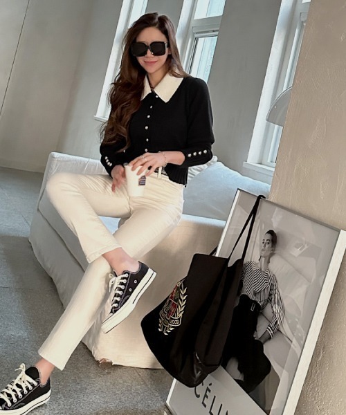 NANING9（ナンニング）の「NANING9 カラー配色ニットカーディガン（カーディガン/ボレロ・レディース・ブラック/グレー・FREE）」の8枚目の写真