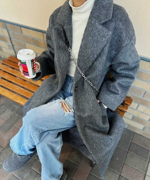 GeeRA(ジーラ)の「シャギーロングチェスターコート(チェスターコート・レディース・ブラック/チャコール/サンドグレー・MEDIUM)」の19枚目の写真