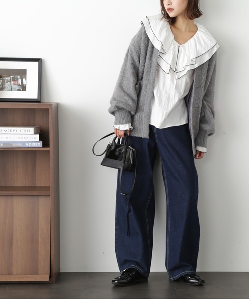 FREE'S MART(フリーズマート)の「ミックス起毛裏付きニットジャケット(ニット/セーター・レディース・グレー/ベージュ/グリーン・FREE)」の9枚目の写真