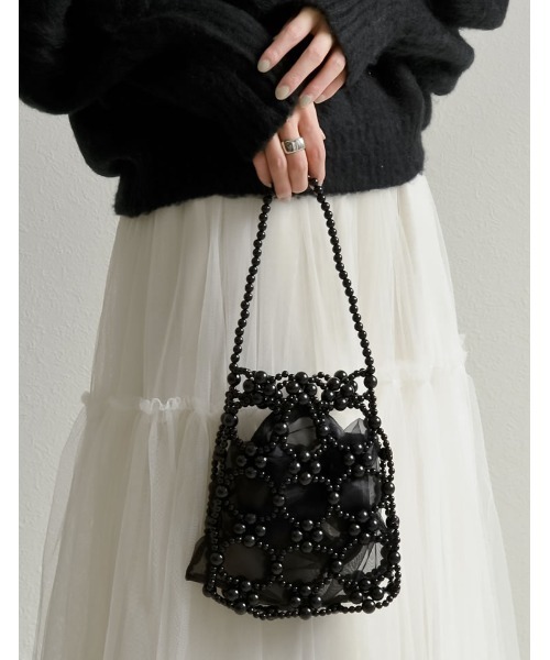 Re:EDIT（リエディ）の「[オケージョン セレモニー]ビーズミニハンドバッグ（ハンドバッグ・レディース・ブラック/ホワイト/シルバー・FREE）」の3枚目の写真