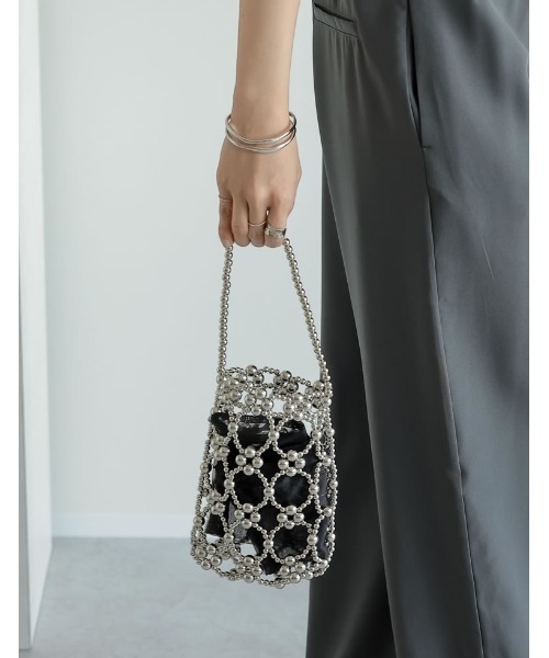 Re:EDIT（リエディ）の「[オケージョン セレモニー]ビーズミニハンドバッグ（ハンドバッグ・レディース・ブラック/ホワイト/シルバー・FREE）」の5枚目の写真