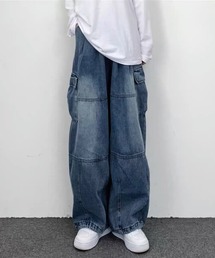 ダブルニードローコードカーゴデニムパンツ