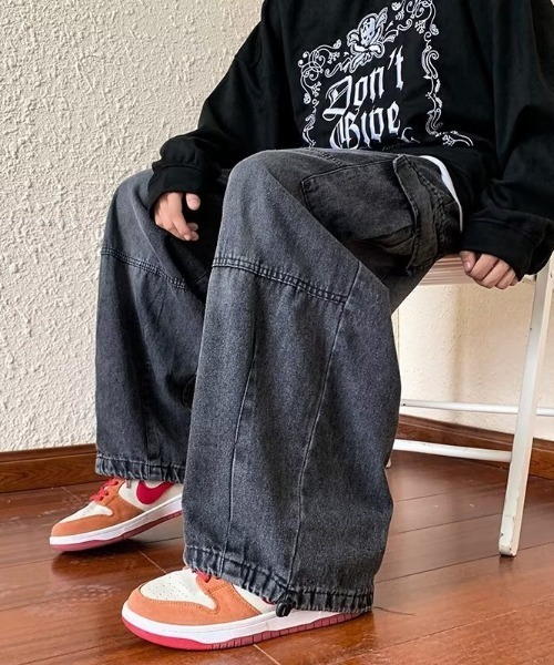 B.R.U(ブル)の「ダブルニードローコードカーゴデニムパンツ(カーゴパンツ・メンズ・ブラック/ブルー・L/M)」の6枚目の写真