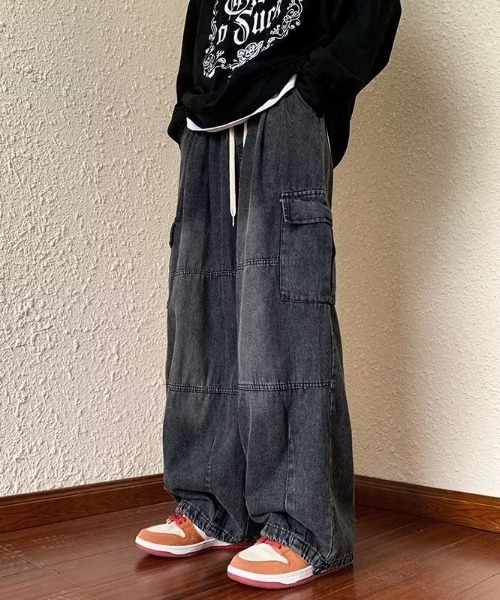 B.R.U(ブル)の「ダブルニードローコードカーゴデニムパンツ(カーゴパンツ・メンズ・ブラック/ブルー・L/M)」の7枚目の写真