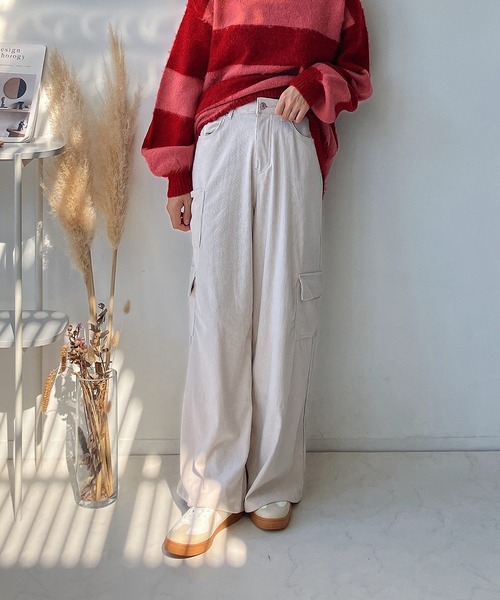 AS KNOW AS plus（アズノゥアズプラス）の「☆コールワイドカーゴパンツ（カーゴパンツ・レディース・アイボリー/ピンク/チャコールグレー・FREE）」の8枚目の写真