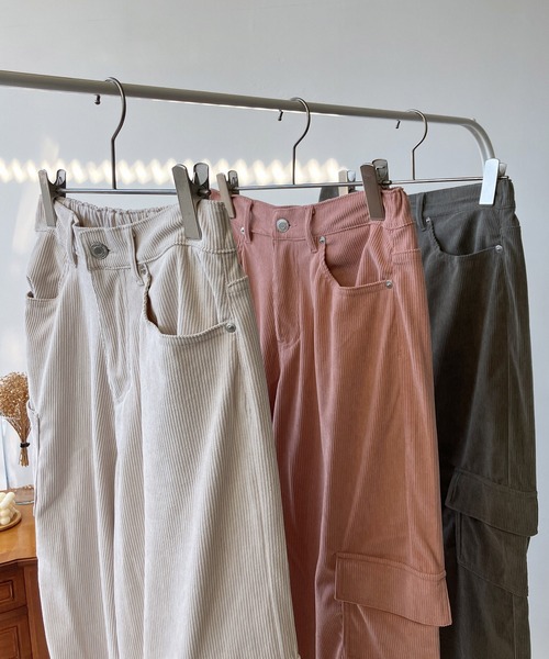 AS KNOW AS plus（アズノゥアズプラス）の「☆コールワイドカーゴパンツ（カーゴパンツ・レディース・アイボリー/ピンク/チャコールグレー・FREE）」の7枚目の写真