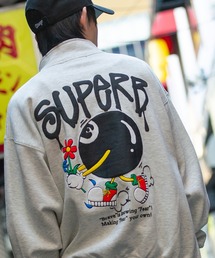 SILVER BULLET | 『CavariA/キャバリア』グラフィック発泡プリント裏起毛ハーフZIP長袖トレーナー(スウェット)