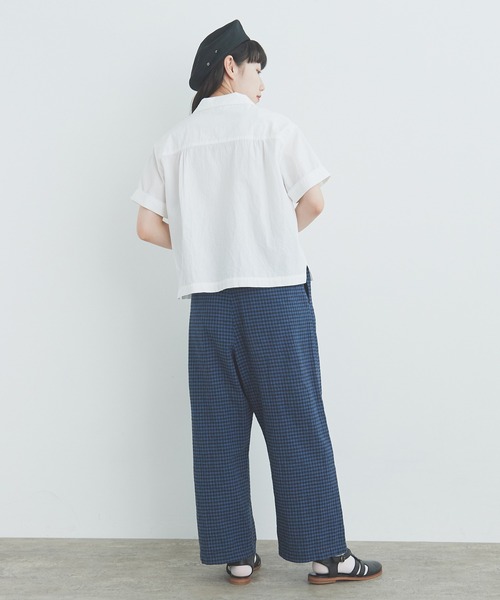 コットン/リネン washer CHECK ノーカラーシャツ bulle de savon（ビュルデサボン）の「△コットン/リネン washer