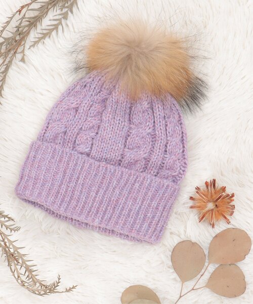 LBC（エルビーシー）の「裏ボアケーブルニットワッチ（ニットキャップ/ビーニー・レディース・グレー/ネイビー/パープル/ベージュ・FREE）」の4枚目の写真