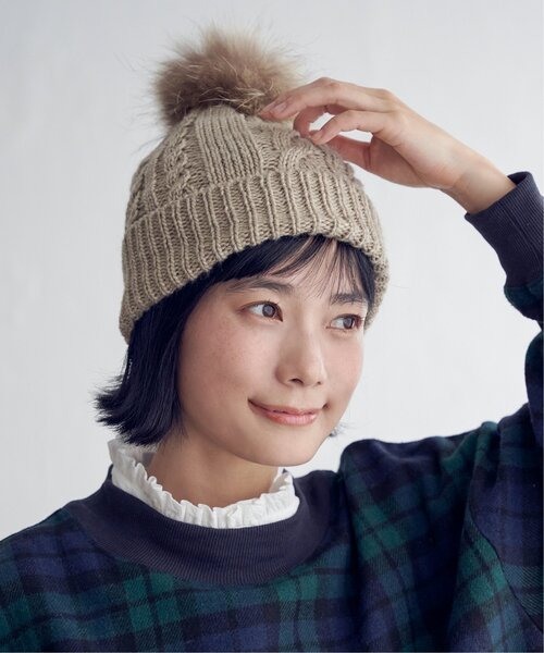 LBC（エルビーシー）の「裏ボアケーブルニットワッチ（ニットキャップ/ビーニー・レディース・グレー/ネイビー/パープル/ベージュ・FREE）」の8枚目の写真