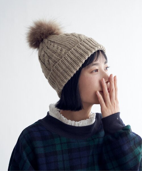 LBC（エルビーシー）の「裏ボアケーブルニットワッチ（ニットキャップ/ビーニー・レディース・グレー/ネイビー/パープル/ベージュ・FREE）」の9枚目の写真