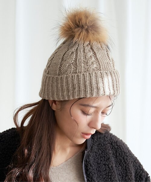 LBC（エルビーシー）の「裏ボアケーブルニットワッチ（ニットキャップ/ビーニー・レディース・グレー/ネイビー/パープル/ベージュ・FREE）」の10枚目の写真