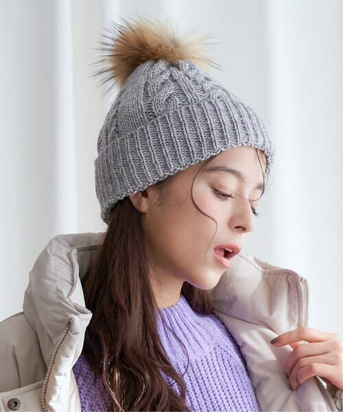 LBC（エルビーシー）の「裏ボアケーブルニットワッチ（ニットキャップ/ビーニー・レディース・グレー/ネイビー/パープル/ベージュ・FREE）」の15枚目の写真