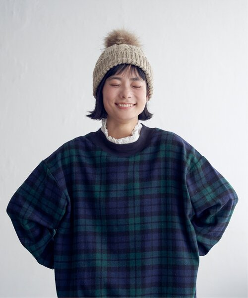 LBC（エルビーシー）の「裏ボアケーブルニットワッチ（ニットキャップ/ビーニー・レディース・グレー/ネイビー/パープル/ベージュ・FREE）」の3枚目の写真