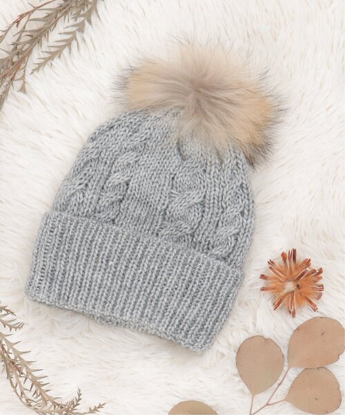 LBC（エルビーシー）の「裏ボアケーブルニットワッチ（ニットキャップ/ビーニー・レディース・グレー/ネイビー/パープル/ベージュ・FREE）」の6枚目の写真