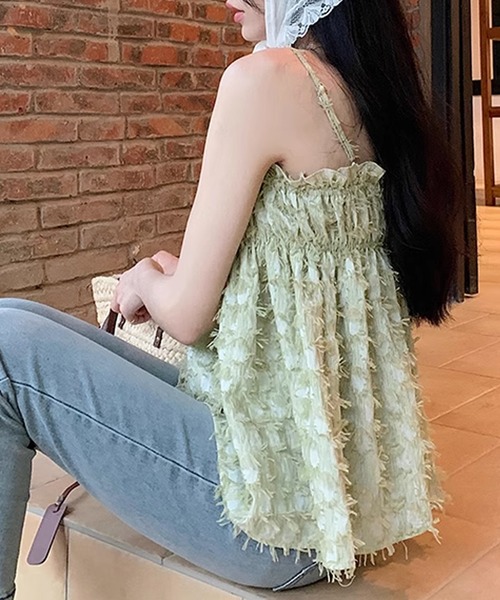 AO2（アオズ）の「Feather camisole / フェザーキャミ ビスチェ（キャミソール・レディース・ホワイト/グリーン・FREE）」の2枚目の写真