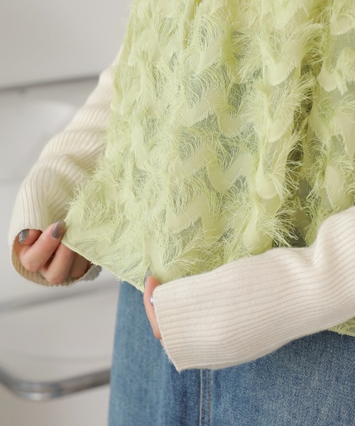 AO2（アオズ）の「Feather camisole / フェザーキャミ ビスチェ（キャミソール・レディース・ホワイト/グリーン・FREE）」の9枚目の写真