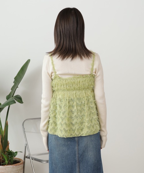 AO2（アオズ）の「Feather camisole / フェザーキャミ ビスチェ（キャミソール・レディース・ホワイト/グリーン・FREE）」の8枚目の写真