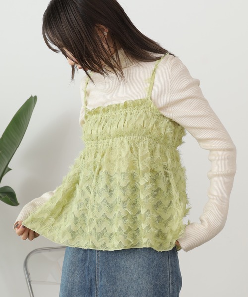 AO2（アオズ）の「Feather camisole / フェザーキャミ ビスチェ（キャミソール・レディース・ホワイト/グリーン・FREE）」の5枚目の写真