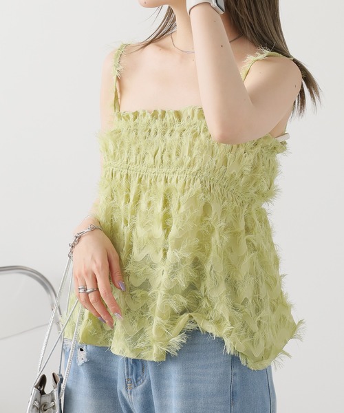 AO2（アオズ）の「Feather camisole / フェザーキャミ ビスチェ（キャミソール・レディース・ホワイト/グリーン・FREE）」の13枚目の写真