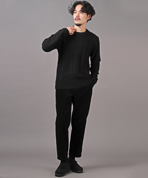 LUXSTYLE（ラグスタイル）の「アクリルケーブルニット（ニット/セーター・メンズ・アイボリー/ブラック・M/XL/L）」の6枚目の写真