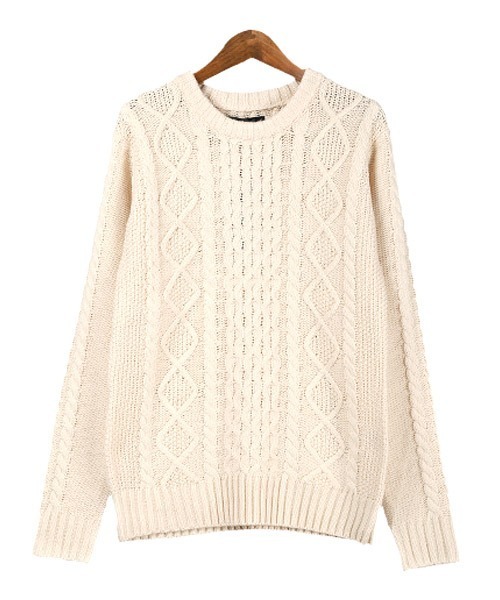 LUXSTYLE（ラグスタイル）の「アクリルケーブルニット（ニット/セーター・メンズ・アイボリー/ブラック・M/XL/L）」の7枚目の写真