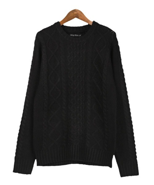 LUXSTYLE（ラグスタイル）の「アクリルケーブルニット（ニット/セーター・メンズ・アイボリー/ブラック・M/XL/L）」の8枚目の写真