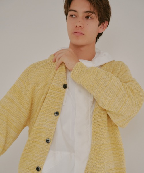 WHIMSIC（ウィムジック）の「【UNISEX/新色追加】ミックスヤーンワッフルニットカーディガン（カーディガン/ボレロ・メンズ・パープル/ライトグレー/イエロー/ブルー/ミント/ピンク・FREE）」の5枚目の写真