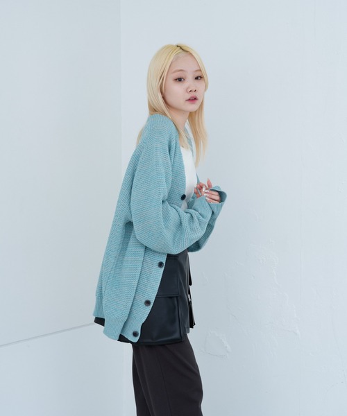 WHIMSIC（ウィムジック）の「【UNISEX/新色追加】ミックスヤーンワッフルニットカーディガン（カーディガン/ボレロ・メンズ・パープル/ライトグレー/イエロー/ブルー/ミント/ピンク・FREE）」の20枚目の写真