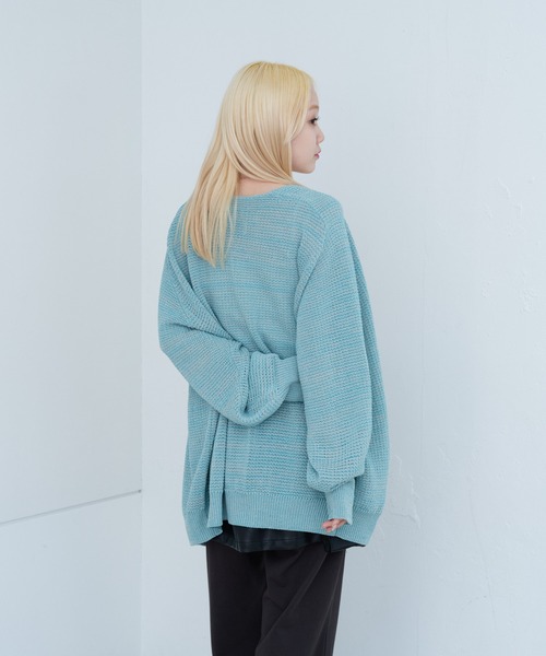 WHIMSIC（ウィムジック）の「【UNISEX/新色追加】ミックスヤーンワッフルニットカーディガン（カーディガン/ボレロ・メンズ・パープル/ライトグレー/イエロー/ブルー/ミント/ピンク・FREE）」の21枚目の写真