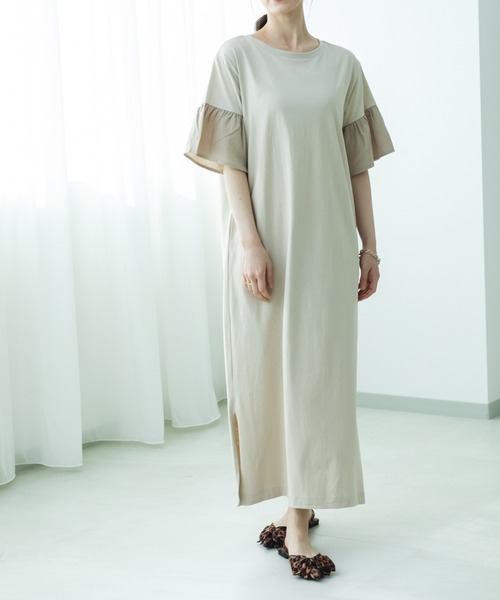 pairmanon(ペアマノン)の「【リンクコーデ】【ママサイズ】袖フリルドッキングワンピース(ワンピース・レディース・ベージュ/ブラック/イエロー系その他・FREE)」の3枚目の写真