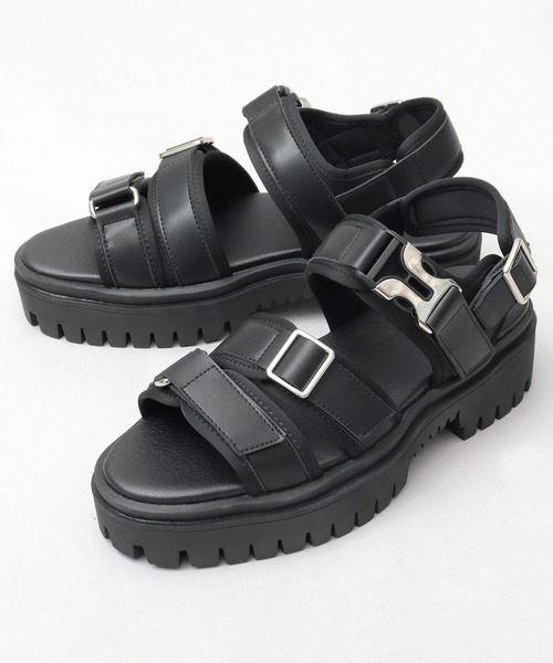 glabella（グラベラ）の「オリジナル厚底タンクソール メタルバックル 3連ベルト ストラップサンダル（サンダル・メンズ・ブラック・S/M/L）」の6枚目の写真